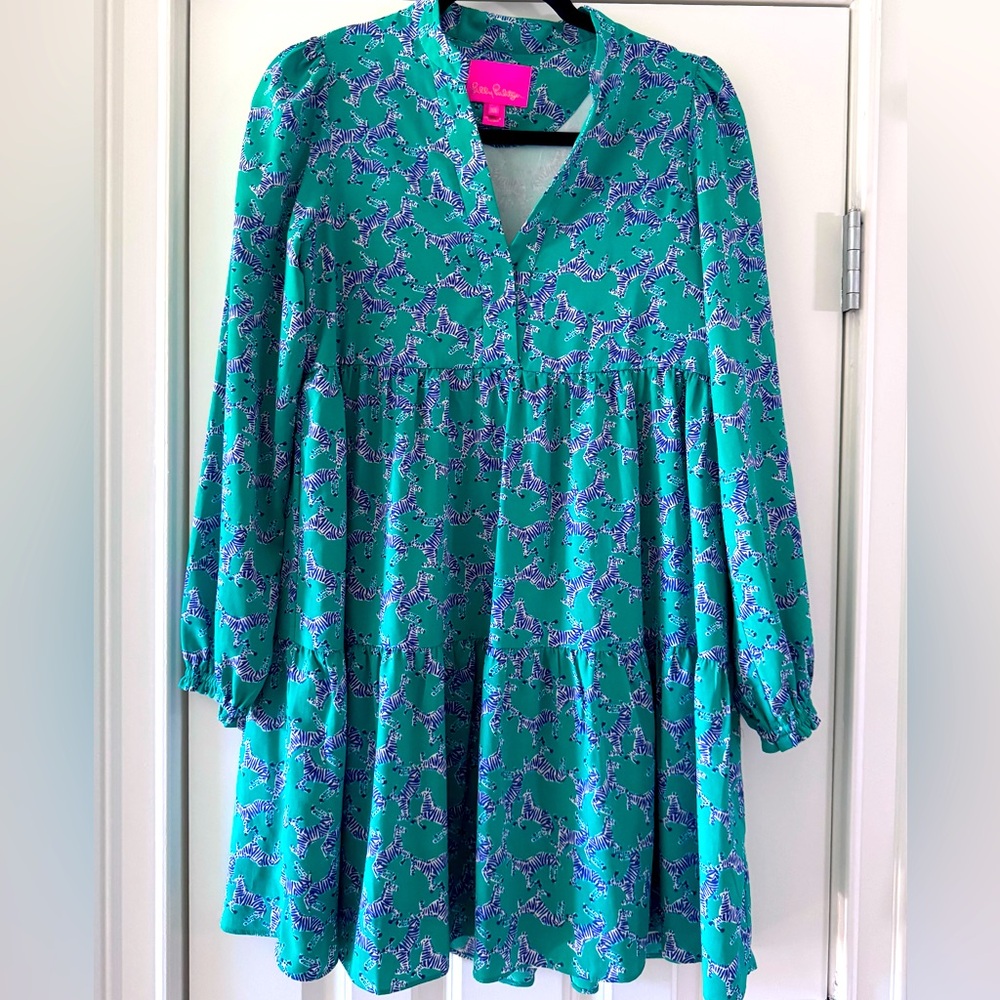 Lilly Pulitzer Winona Dress SZ XS Everglades Green Heebee Zeebees - Picture 2 of 16